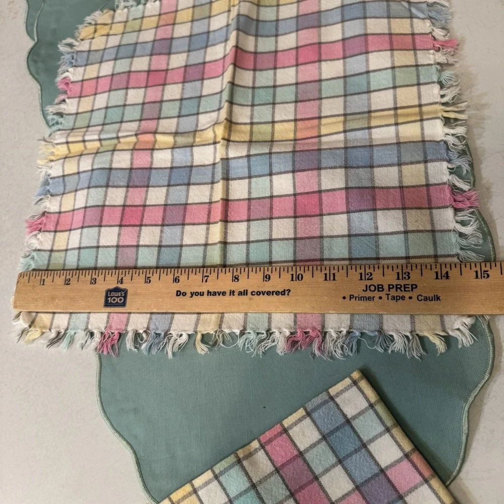 Vintage Placemats Scalloped Teal Blue Green Cottage Granny Set‎ of 6 & 2 Napkins